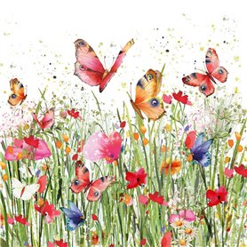 Servietten Blumen Lot de 20 serviettes de table prairie fleurie pleine de papillons - Fleurs - Printemps été - Décoration de tab