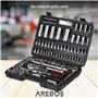 Arebos Coffret d'outils 108 pièces | Jeu de clés à douilles | Jeu de clés à douilles et d'embouts | Boîte à cliquets | Boîte à c