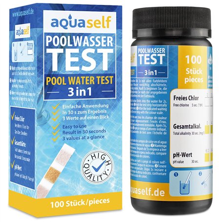 aquaself Test de l'eau de Piscine 3en1 - Bandelettes | Test de Chlore