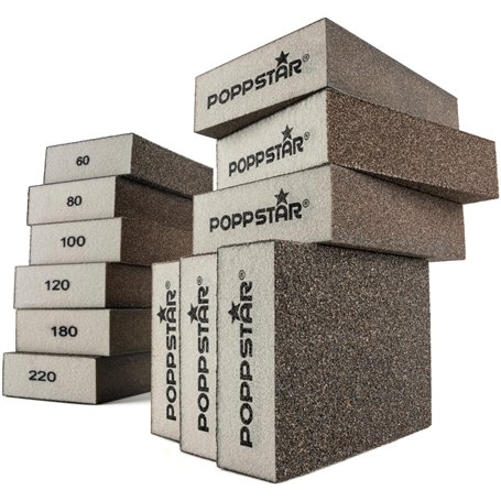 Poppstar 12x Éponges Abrasives 100x70x25mm (Grain 2X 60/80/100/120/180/220