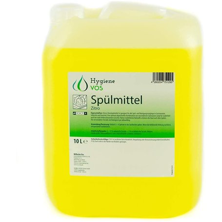Hygiene VOS Professional Lave-vaisselle liquide 10 litres. Enlève efficacement la graisse la plus résistante. Parfum d'agrumes
