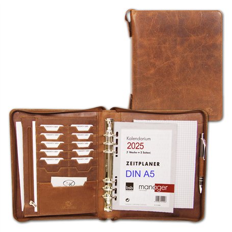 ALMADIH organiseur format A5 en cuir + calendrier 2025 + bloc-notes inclus