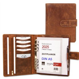 ALMADIH Agenda personnel format A5 en cuir + calendrier 2025 + bloc-notes inclus