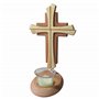 Kaltner Präsente Idée cadeau – Croix crucifix en bois de hêtre véritable avec bougie chauffe-plat 25 cm moderne