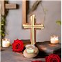 Kaltner Präsente Idée cadeau – Croix crucifix en bois de hêtre véritable avec bougie chauffe-plat 25 cm moderne
