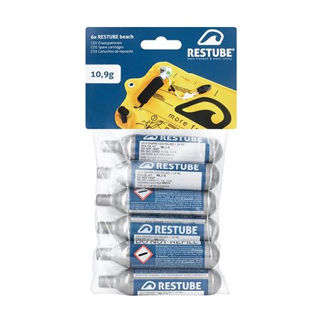 Restube Beach Cartouches de CO2 de Rechange pour Bouée de Sauvetage Gonflable - Lot de 6 Capsules à Air Comprimé de 10.9g pour A