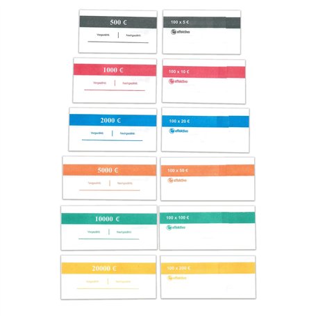Lot de banderoles pour billets en euro. Contenu : 60 banderoles pour billets de banque