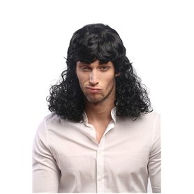 WIG ME UP - 60893-P103 Perruque Femmes Hommes Carnaval bouclés Noir mulet Prolo Plouc Chanteur Star