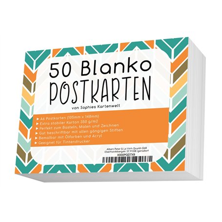 Lot de 50 cartes postales vierges à concevoir et à imprimer soi-même - Papier de haute qualité 300g/m² - par Sophie's Kartenwelt