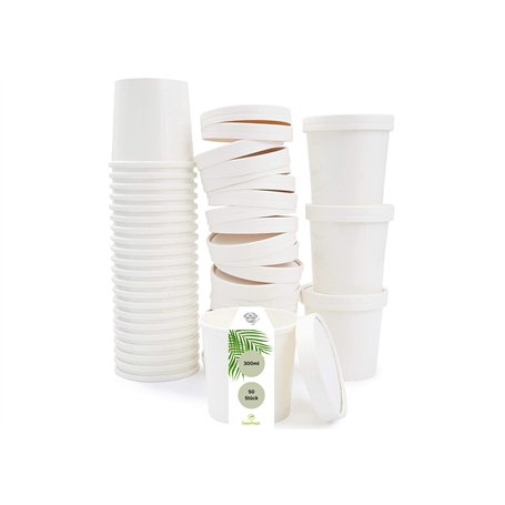DeinPack Gobelets jetables bio en carton à emporter avec couvercle blanc I Gobelet avec revêtement intérieur PLA Gobelet à soupe