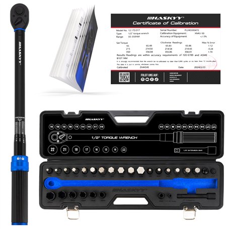 HASKYY Jeu de clés dynamométriques 1/2" 50-350 Nm pour voiture