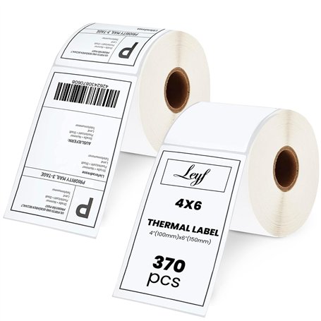Leyf 100 mm x 150 mm – Étiquettes thermiques – Auto-adhésives – Noyau de 1" – Lot de 2 rouleaux d'étiquettes x 370 pièces par ro