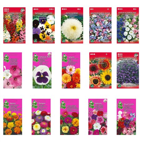 Nojus - Lot de graines de fleurs - Graines de fleurs 15 variétés - Graines de fleurs annuelles et bisannuelles - 15 paquets - Gr