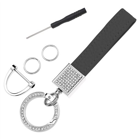 Porte-clés de voiture en cuir avec strass pailletés - Porte-clés universel avec porte-clés et tournevis - Accessoires de voiture
