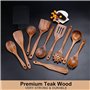 Erpmlyo Ustensiles de cuisine avec support, en teck et spatule en bois pour la cuisine