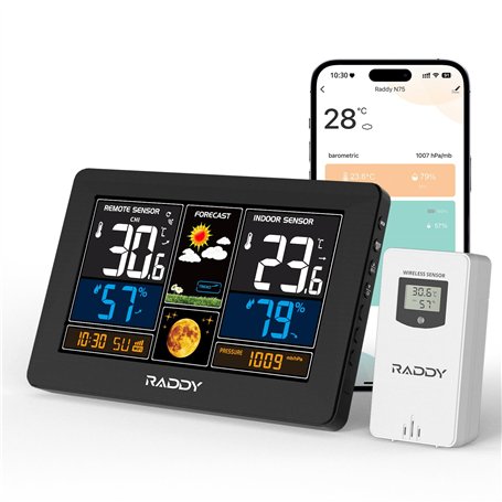 Raddy N75 Station météo Wi-Fi avec Capteur Extérieur