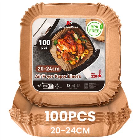 KitchenBoss Papier Cuisson Air Fryer: 100 Pièces Papier Sulfurisé pour Airfryer Carré 20 x 24 cm