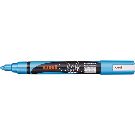 uni-ball 186217 UNI CHALK Marqueur pour fenêtre et craie avec pointe ogive PWE-5M Bleu métallisé