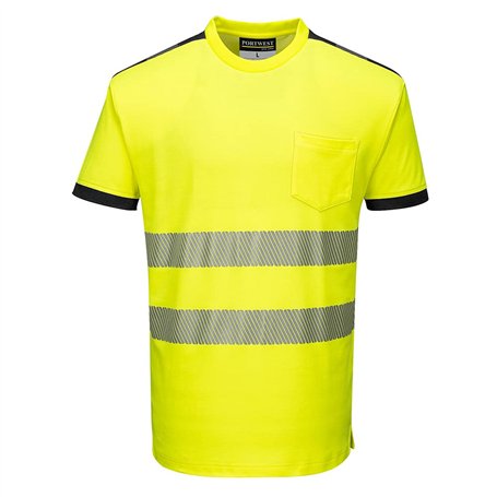 Portwest T181 PW3 T-shirt de Sécurité à Manches Courtes Haute Visibilité Jaune/Noir