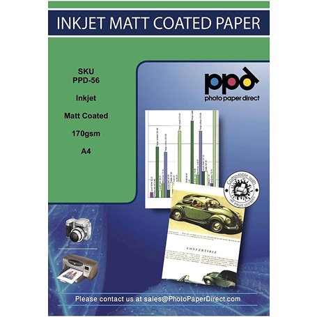 PPD 100 Feuilles x A4 Papier Photo Couché Mat 170g Impression Jet D'Encre