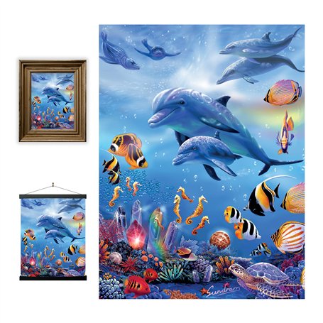 3D LiveLife Affiche murales lenticulaires Hippocampes de Deluxebase. Poster Récif Corallien 3D sans cadre. Décoration murale par