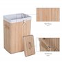 HOMCOM Panier à linge corbeille à linge bac à linge bambou pliable couvercle sac amovible 3 poignées PU 40L x 30l x 60H cm beige
