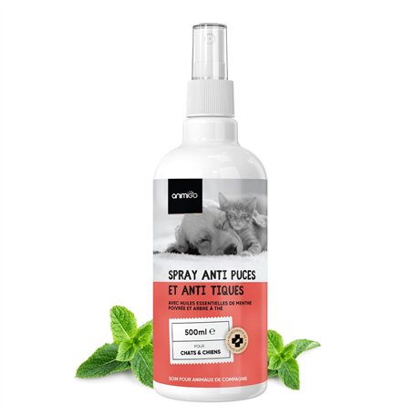 Spray Anti Puce Anti Tique Chien et Chat 500ml - Spray Non Tachant avec l'arbre à Thé