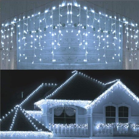 SHATCHI Lumières de Noël en Forme de glaçon Cascade 240 LED 5 m – Multifonction 8 Modes d'éclairage