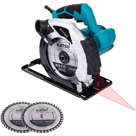 KATSU Scie circulaire 185mm 1600W avec Guide Laser et 2 Lames 24T + 40T