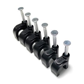 Lot de 100 clips de câble ronds noirs avec clous de fixation, type K (8 mm) Lot de 100 clips de câble ronds noirs avec clous de fixation