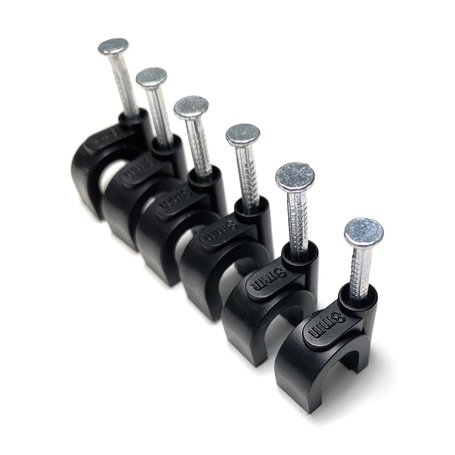 Lot de 100 clips de câble ronds noirs avec clous de fixation