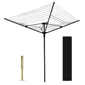 Ram® Corde à Linge rotative 4 Bras 45 m avec Piquet et Housse 45 m