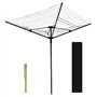 Ram® Corde à Linge rotative 4 Bras 45 m avec Piquet et Housse 45 m