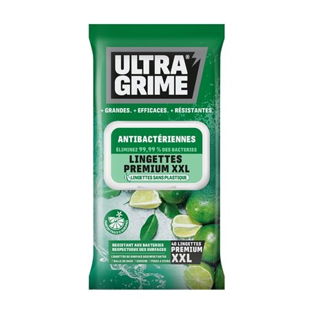 UltraGrime Lingettes Antibactériennes - Pack de 40 lingettes épaisses et larges : lingettes de nettoyage antibactériennes