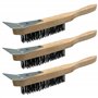 Lot de 3 brosses métalliques en bois - Brosse en acier robuste à 4 rangées avec manche en bois et grattoir en métal - Brosse mét