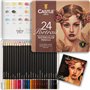 Castle Art Supplies Set de Crayons Aquarellables « Portraits » | 24 Couleurs Intenses | Dessinez et Peignez à la Fois | Pour Art