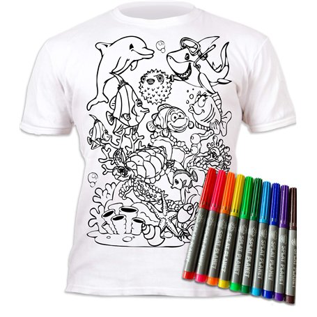 Splat Planet T-Shirt à colorier Sea Life avec 10 feutres lavables – T-Shirt à colorier réutilisable pour Enfants