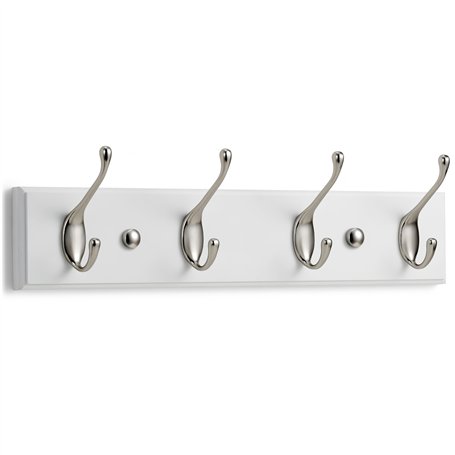 LARHN Porte Manteau Mural Blanc – 4 Crochets Doubles – 42 cm – Patere Murale Bois pour une Entrée