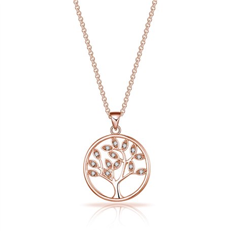 Philip Jones Collier Arbre de Vie Plaqué Or Rose Créé avec des Cristaux Zircondia®