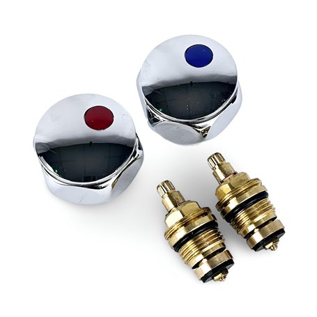 Couvercles de Tête Standard Wärmer Système pour Robinets Chaud & Froid 1/2'' - Métal Plaqué Chrome avec Boutons Rouges et Bleus
