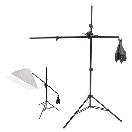 Support d'éclairage Photographie Kit: 1x Support Lumineux Aluminium Réglable 200cm et 1x Trépied Girafe Bras 140cm avec Double C