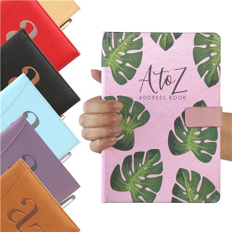 Carnet d'adresses - Répertoire A à Z - Couverture rigide - Format A5 (Rose avec feuilles)