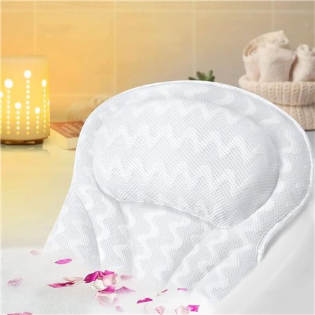 ADOV Coussin de bain ergonomique de luxe pour la tête et le cou avec 6 ventouses Technologie 4D Air Mesh - Coussin antidérapant