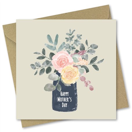 Carte de fête des mères pour maman Motif fleurs dans un vase avec enveloppe assortie 150 x 150 mm Écologique Imprimé et emballé