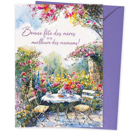 Absolutely Yours Carte de fête des Mères pour maman. Motif « table de jardin ». Carte avec enveloppe assortie (210 x 148 mm