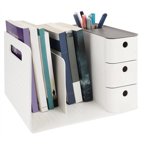BELLE VOUS Organiseur Bureau Blanc Avec 3 Tiroirs - Rangement Stylo en Plastique PP Pour Dossiers