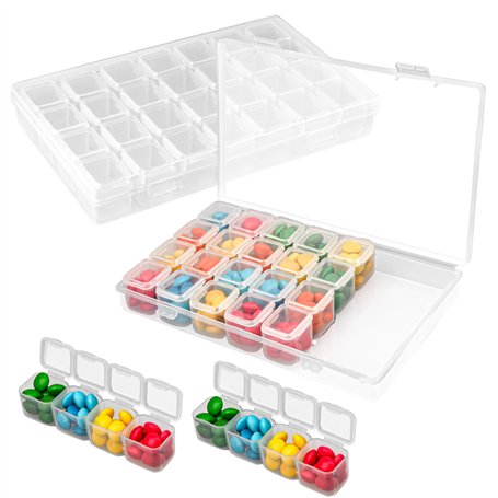 BELLE VOUS Lot de 2x Boite Diamond Painting Rangement - 28 Minis Boites/Compartiments & Autocollants - Boites en Plastique Trans