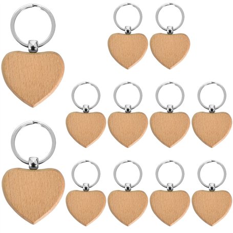 Porte Clé en Bois Coeur 12 Pièces à Graver
