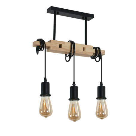 Toolight Suspension Luminaire Industrielle Rétro, Lustre Industriel en Bois, Lustre Réglable Vintage en Métal Noir E27 pour Salo