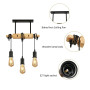 Toolight Suspension Luminaire Industrielle Rétro, Lustre Industriel en Bois, Lustre Réglable Vintage en Métal Noir E27 pour Salo